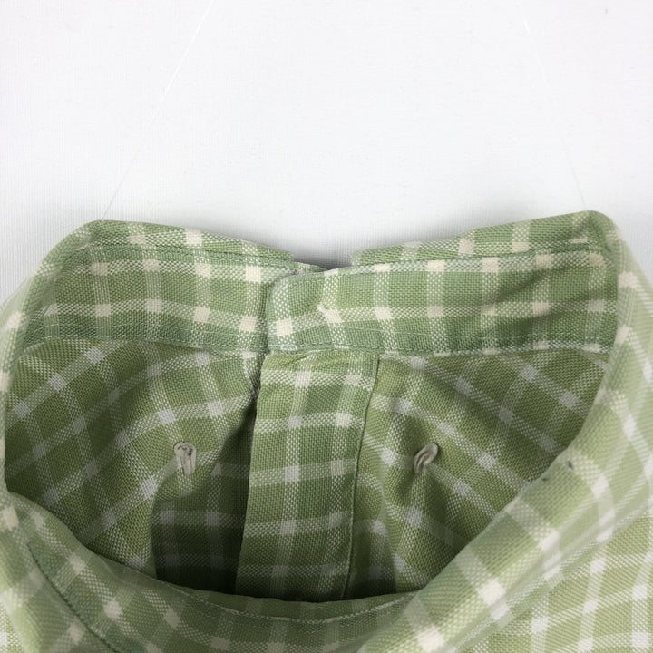 Brooks Brothers COUNTRY CLUB Long-Sleeve Button-Down Check Shirt, Made in USA, Men's Size L (approx.) cotton Khaki type sage green Vintage Second Hand