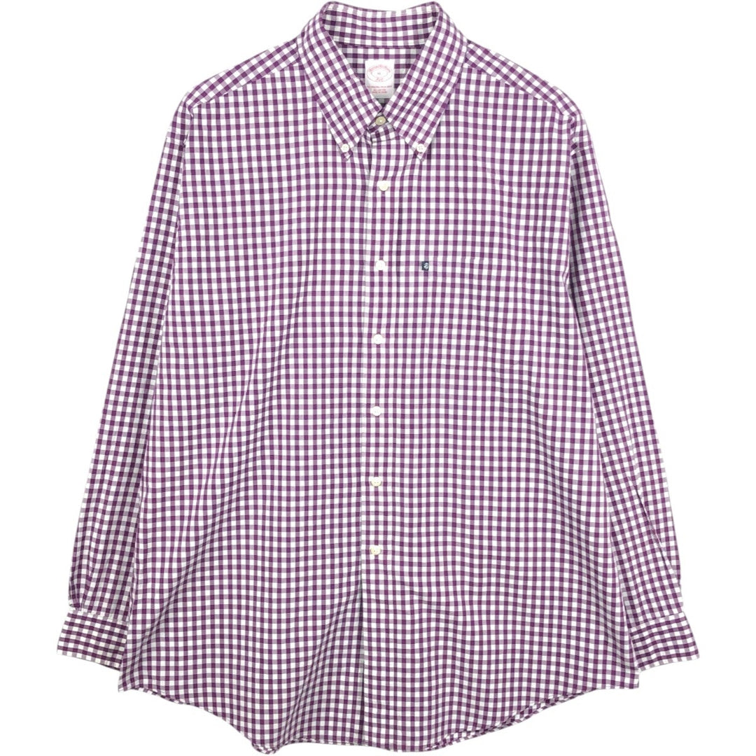 Brooks Brothers 346 Gingham Check Long Sleeve Button-Down Check Shirt, Men's Size XL (approx.) cotton Red type red-purple Vintage Second Hand