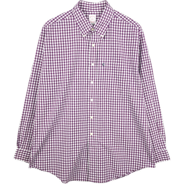 Brooks Brothers 346 Gingham Check Long Sleeve Button-Down Check Shirt, Men's Size XL (approx.) cotton Red type red-purple Vintage Second Hand