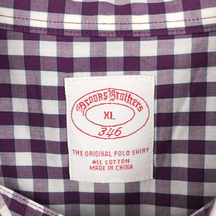 Brooks Brothers 346 Gingham Check Long Sleeve Button-Down Check Shirt, Men's Size XL (approx.) cotton Red type red-purple Vintage Second Hand