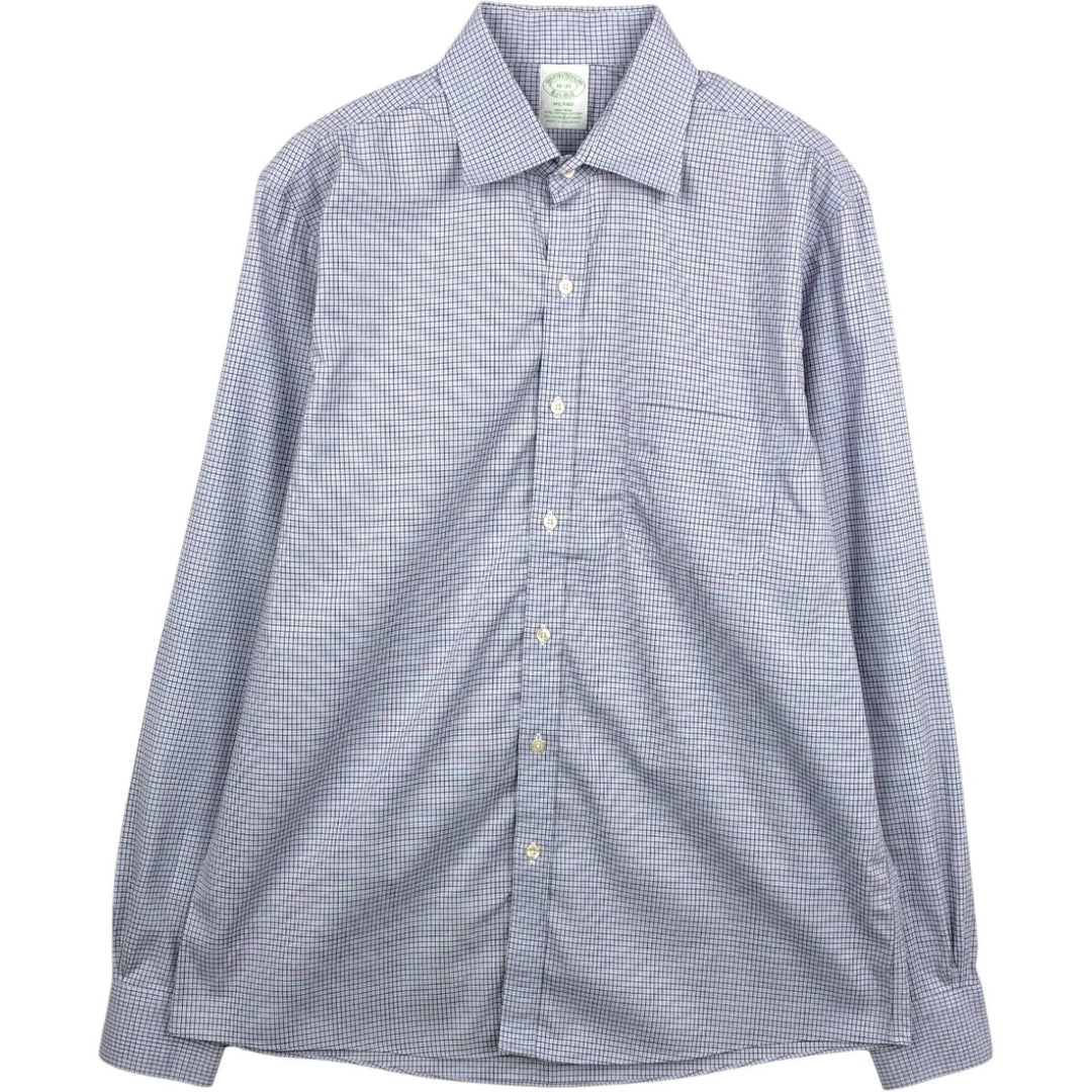 Brooks Brothers Est.1818 MILANO Long-Sleeve Cotton Check Shirt, Men's Size L (approx.) Supima Cotton blue type Vintage Second Hand