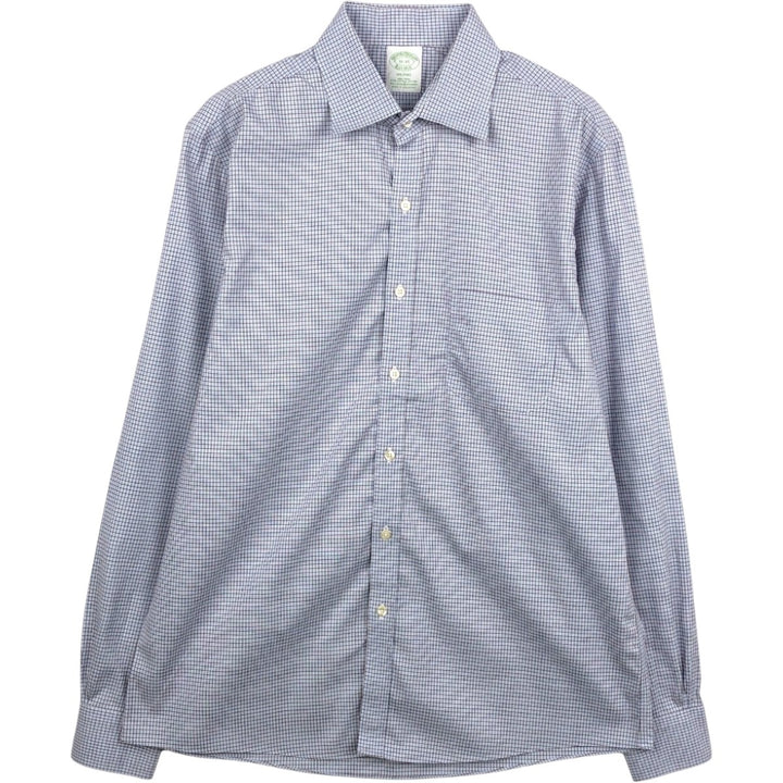 Brooks Brothers Est.1818 MILANO Long-Sleeve Cotton Check Shirt, Men's Size L (approx.) Supima Cotton blue type Vintage Second Hand
