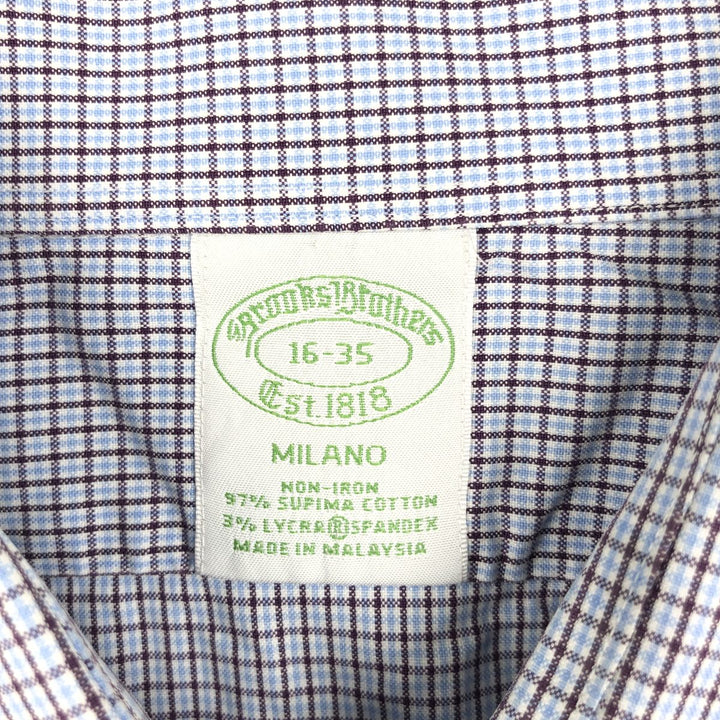 Brooks Brothers Est.1818 MILANO Long-Sleeve Cotton Check Shirt, Men's Size L (approx.) Supima Cotton blue type Vintage Second Hand
