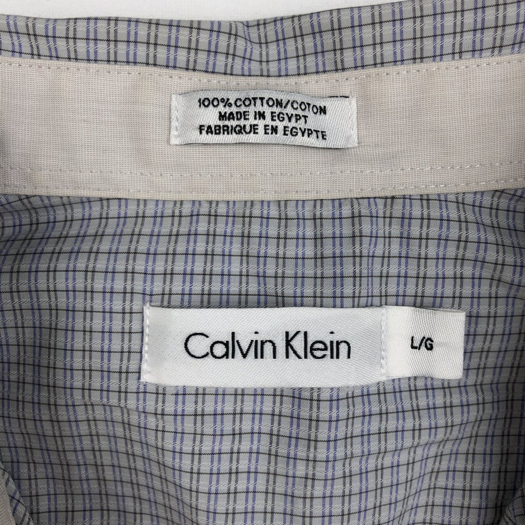 2000s- Calvin Klein long-sleeved cotton check shirt with hidden button-down collar, men's size L (approx.) cotton Blue type light blue Vintage Second Hand