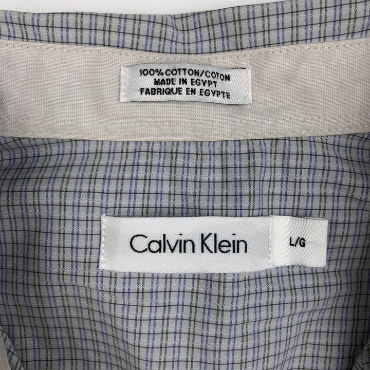 2000s- Calvin Klein long-sleeved cotton check shirt with hidden button-down collar, men's size L (approx.) cotton Blue type light blue Vintage Second Hand