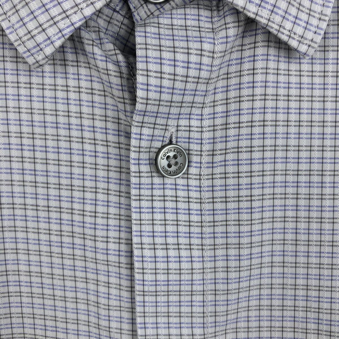 2000s- Calvin Klein long-sleeved cotton check shirt with hidden button-down collar, men's size L (approx.) cotton Blue type light blue Vintage Second Hand