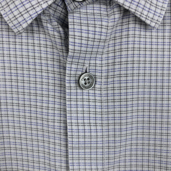 2000s- Calvin Klein long-sleeved cotton check shirt with hidden button-down collar, men's size L (approx.) cotton Blue type light blue Vintage Second Hand
