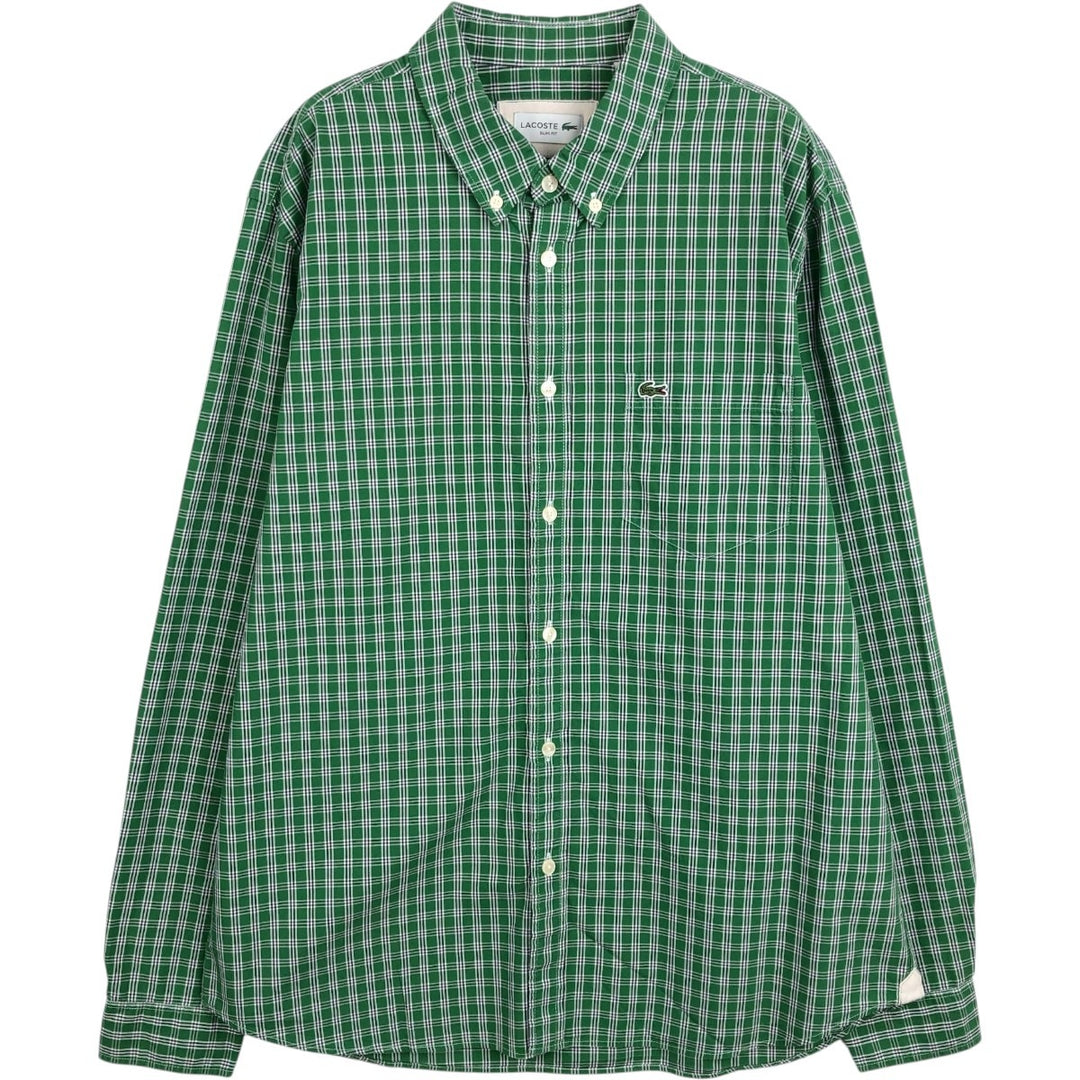 Lacoste Slim Fit Long-Sleeve Button-Down Check Shirt, Men's Size XL (approx.) cotton green type Vintage Second Hand