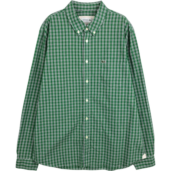 Lacoste Slim Fit Long-Sleeve Button-Down Check Shirt, Men's Size XL (approx.) cotton green type Vintage Second Hand
