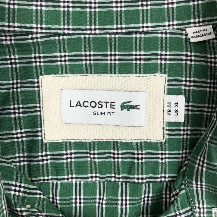 Lacoste Slim Fit Long-Sleeve Button-Down Check Shirt, Men's Size XL (approx.) cotton green type Vintage Second Hand