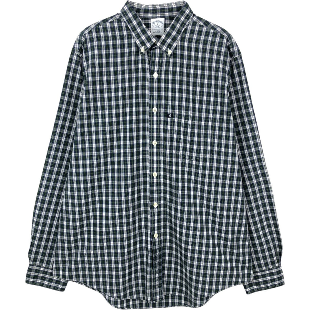 Brooks Brothers 346 Long Sleeve Button-Down Check Shirt, Men's Size L cotton Green type dark green Vintage Second Hand