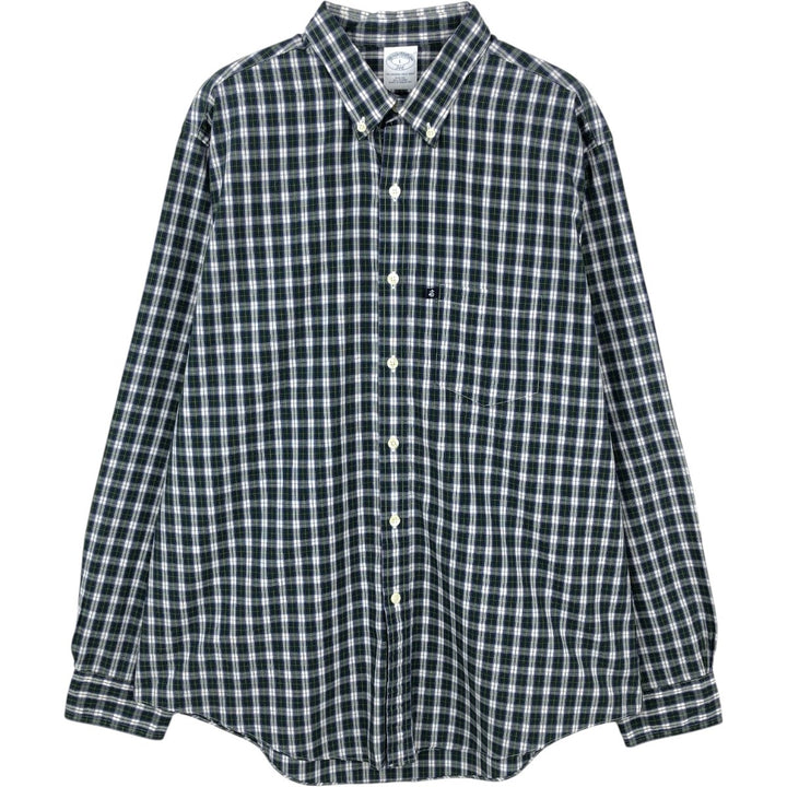 Brooks Brothers 346 Long Sleeve Button-Down Check Shirt, Men's Size L cotton Green type dark green Vintage Second Hand