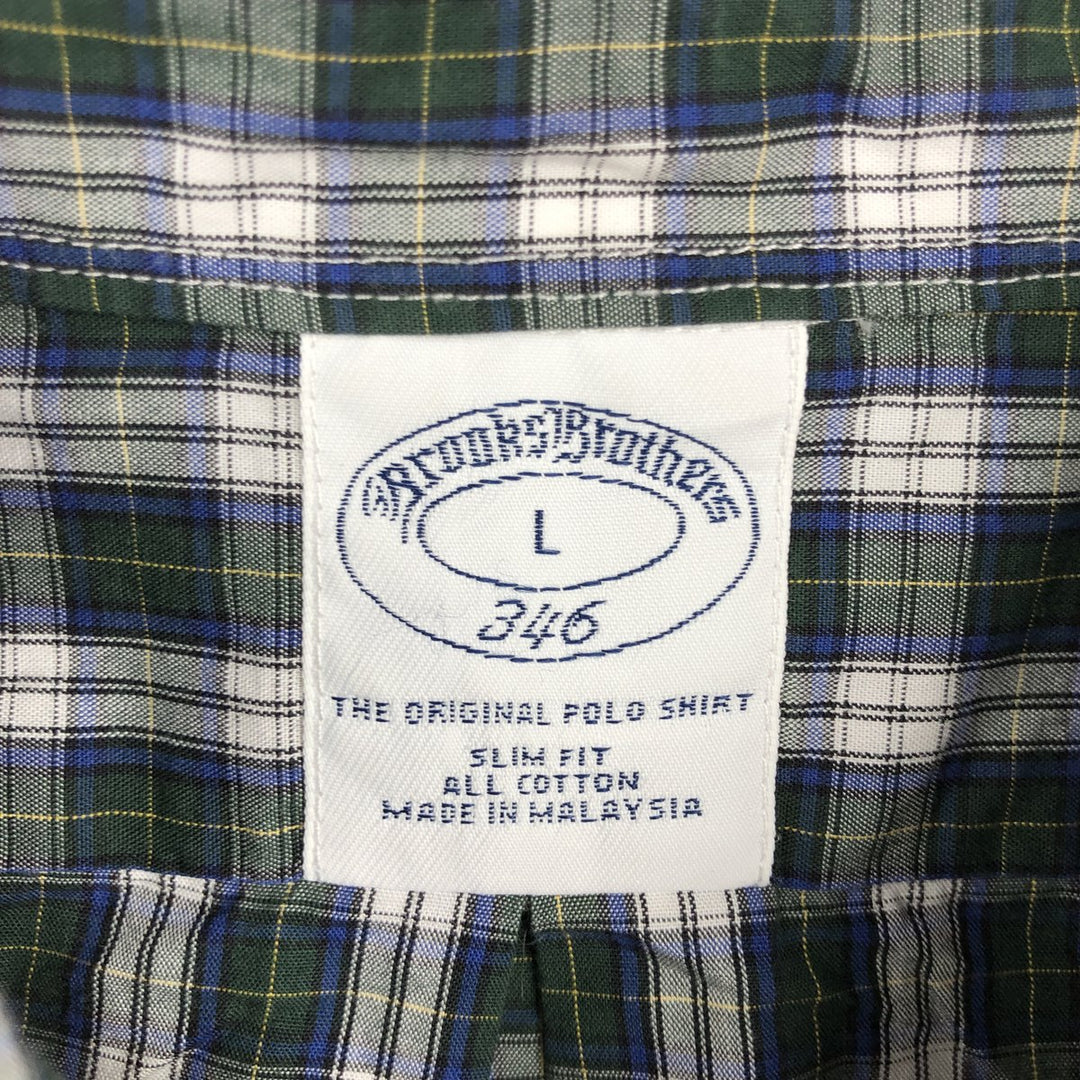 Brooks Brothers 346 Long Sleeve Button-Down Check Shirt, Men's Size L cotton Green type dark green Vintage Second Hand