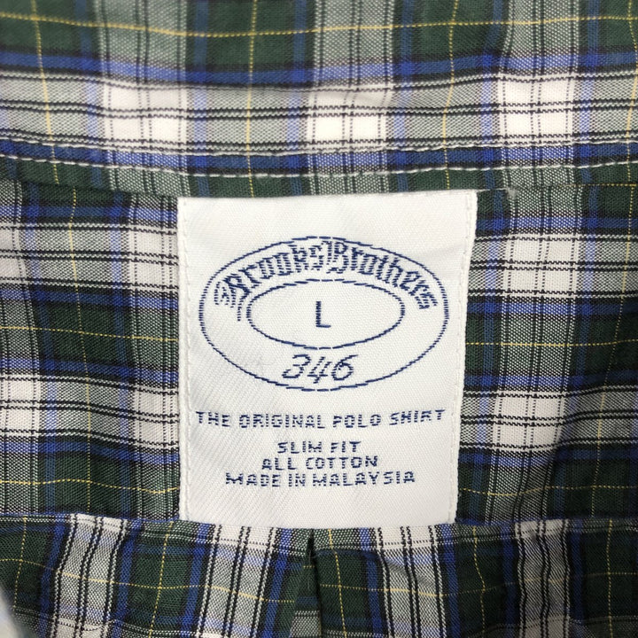 Brooks Brothers 346 Long Sleeve Button-Down Check Shirt, Men's Size L cotton Green type dark green Vintage Second Hand