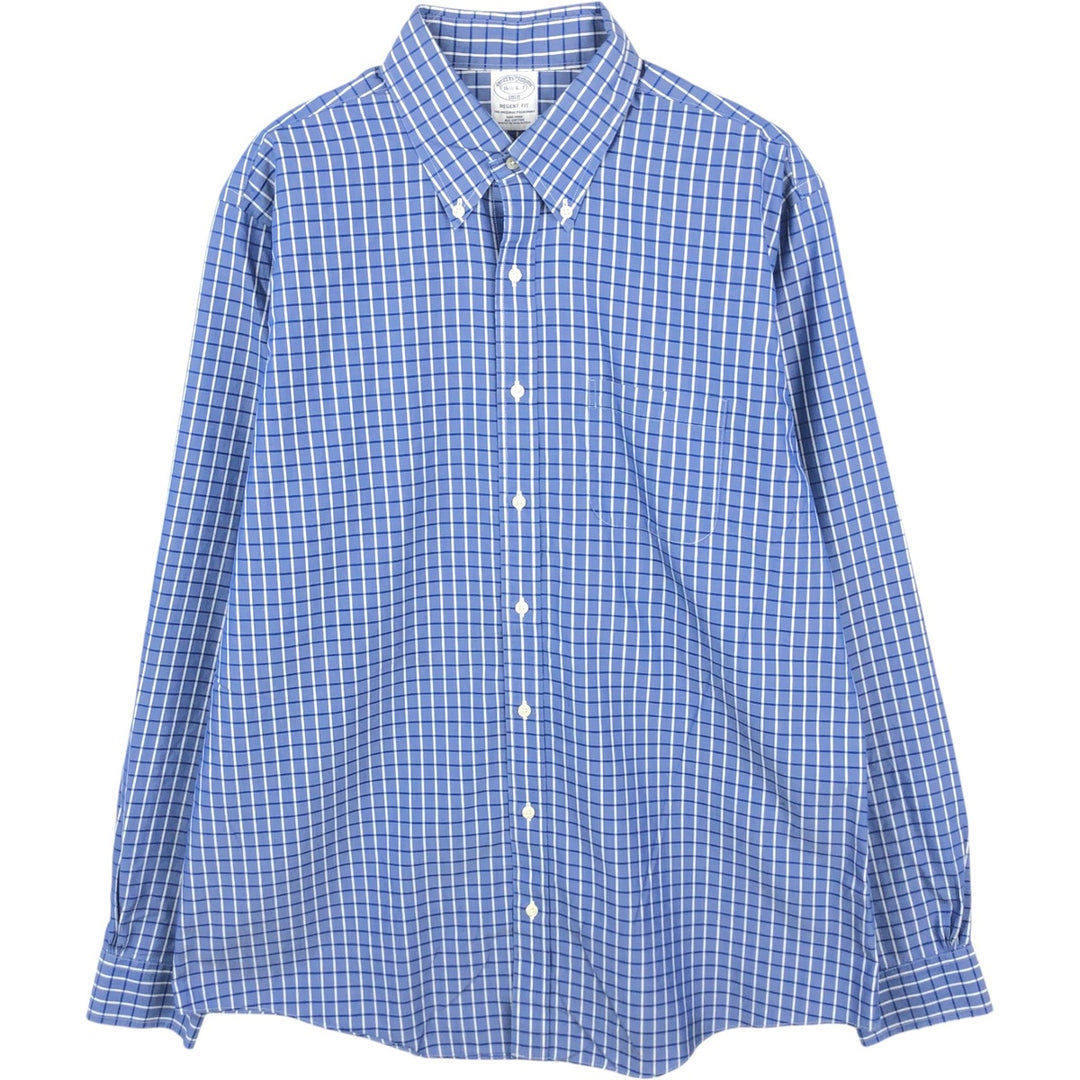 Brooks Brothers 1818 REGENT FIT Long-Sleeve Button-Down Check Shirt, Men's Size L (approx.) cotton Navy blue Vintage Second Hand