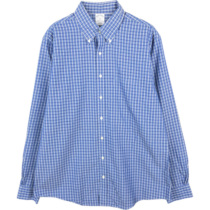 Brooks Brothers 1818 REGENT FIT Long-Sleeve Button-Down Check Shirt, Men's Size L (approx.) cotton Navy blue Vintage Second Hand