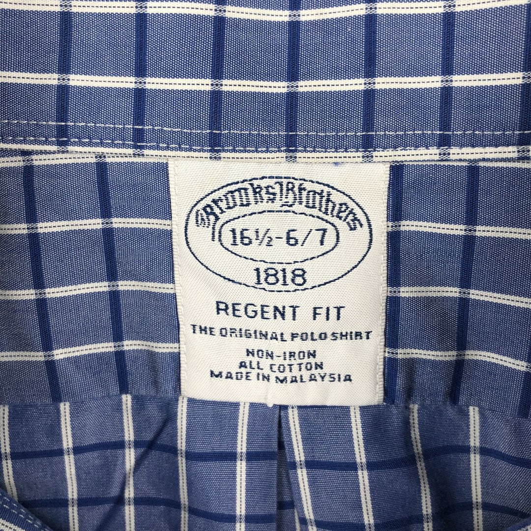 Brooks Brothers 1818 REGENT FIT Long-Sleeve Button-Down Check Shirt, Men's Size L (approx.) cotton Navy blue Vintage Second Hand