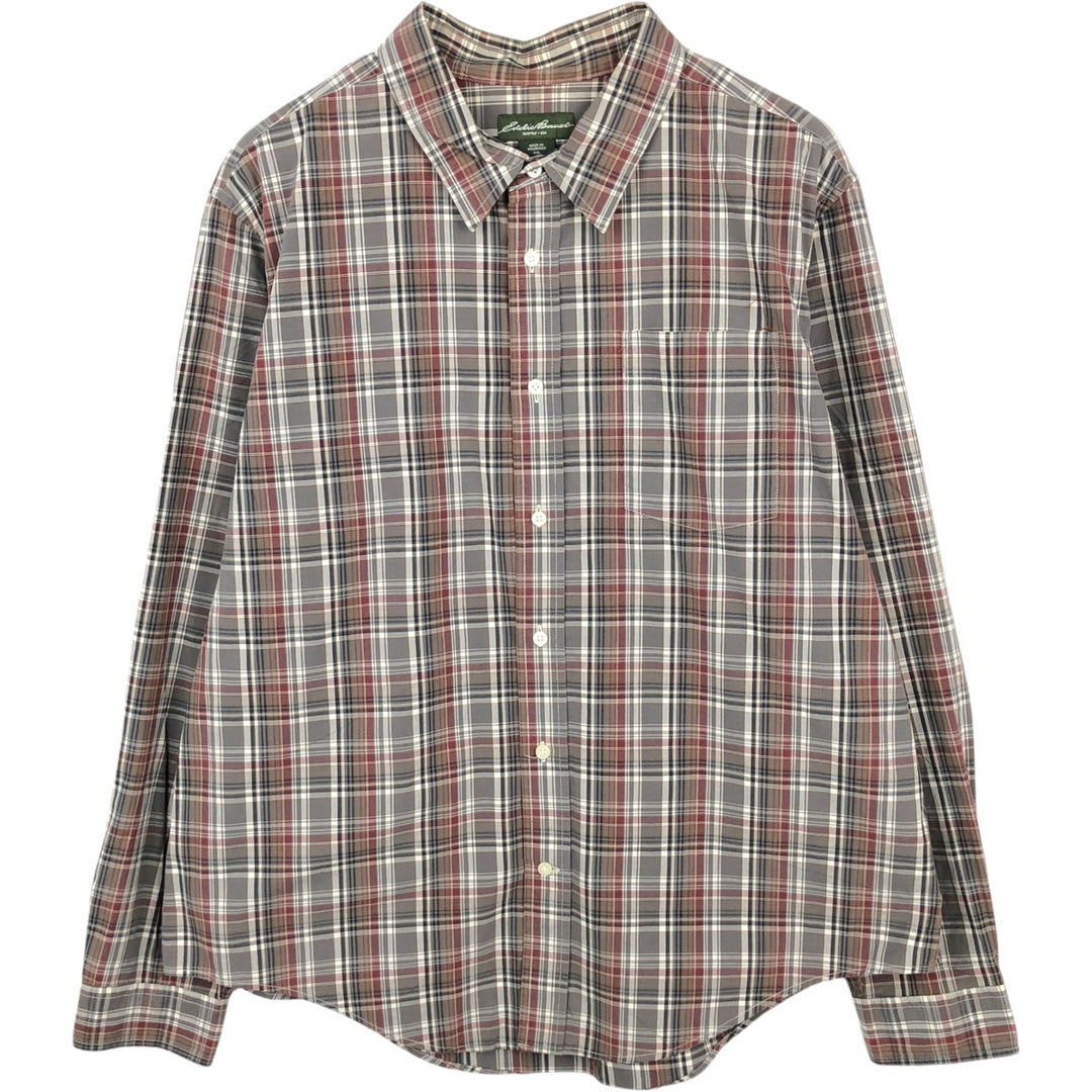 2000'S Eddie Bauer Long-Sleeve Cotton Check Shirt, Men's XXL (approx.) cotton Khaki type Vintage Second Hand