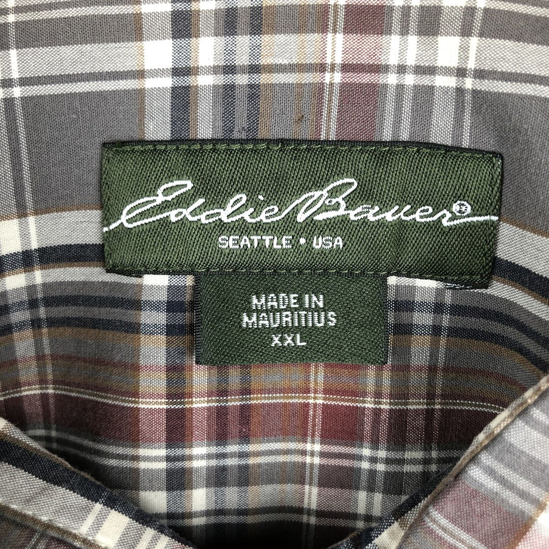 2000'S Eddie Bauer Long-Sleeve Cotton Check Shirt, Men's XXL (approx.) cotton Khaki type Vintage Second Hand