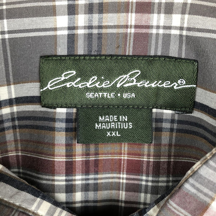2000'S Eddie Bauer Long-Sleeve Cotton Check Shirt, Men's XXL (approx.) cotton Khaki type Vintage Second Hand