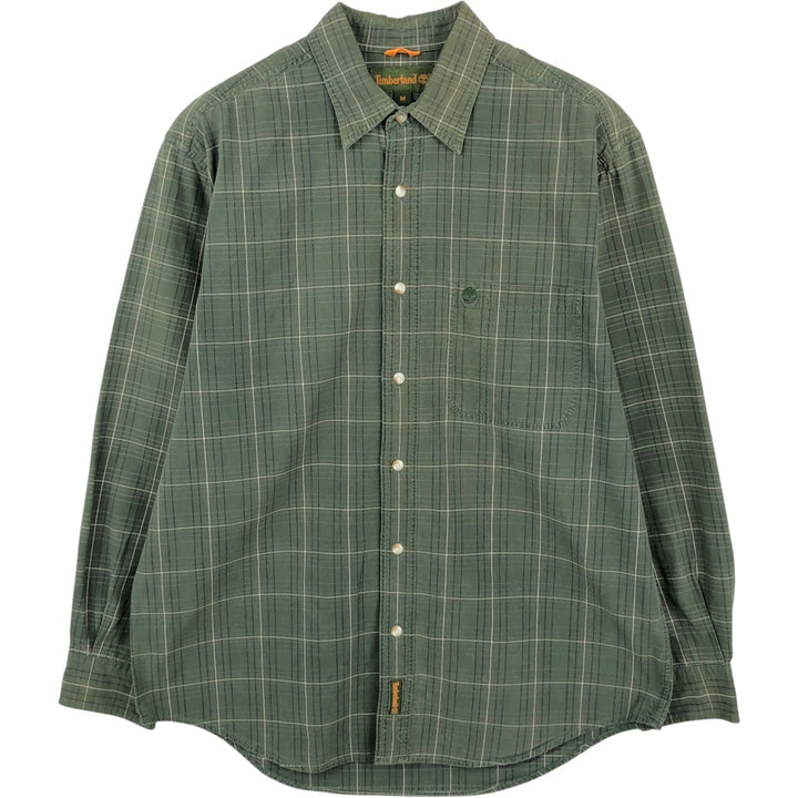 90s-00'S Timberland long-sleeved cotton check shirt, men's size M (approx.) cotton Green type dark green Vintage Second Hand