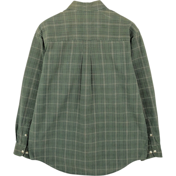 90s-00'S Timberland long-sleeved cotton check shirt, men's size M (approx.) cotton Green type dark green Vintage Second Hand