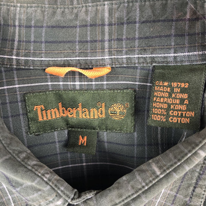 90s-00'S Timberland long-sleeved cotton check shirt, men's size M (approx.) cotton Green type dark green Vintage Second Hand