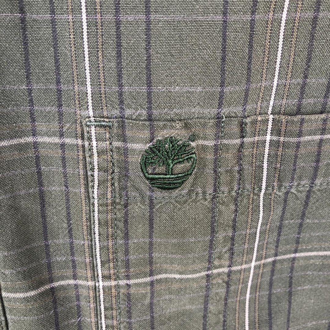 90s-00'S Timberland long-sleeved cotton check shirt, men's size M (approx.) cotton Green type dark green Vintage Second Hand
