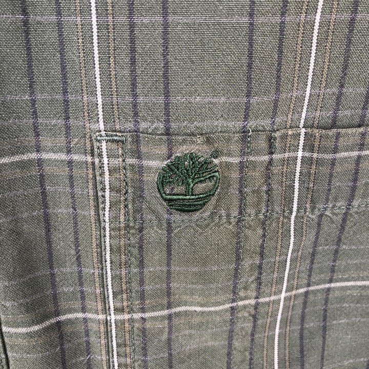 90s-00'S Timberland long-sleeved cotton check shirt, men's size M (approx.) cotton Green type dark green Vintage Second Hand