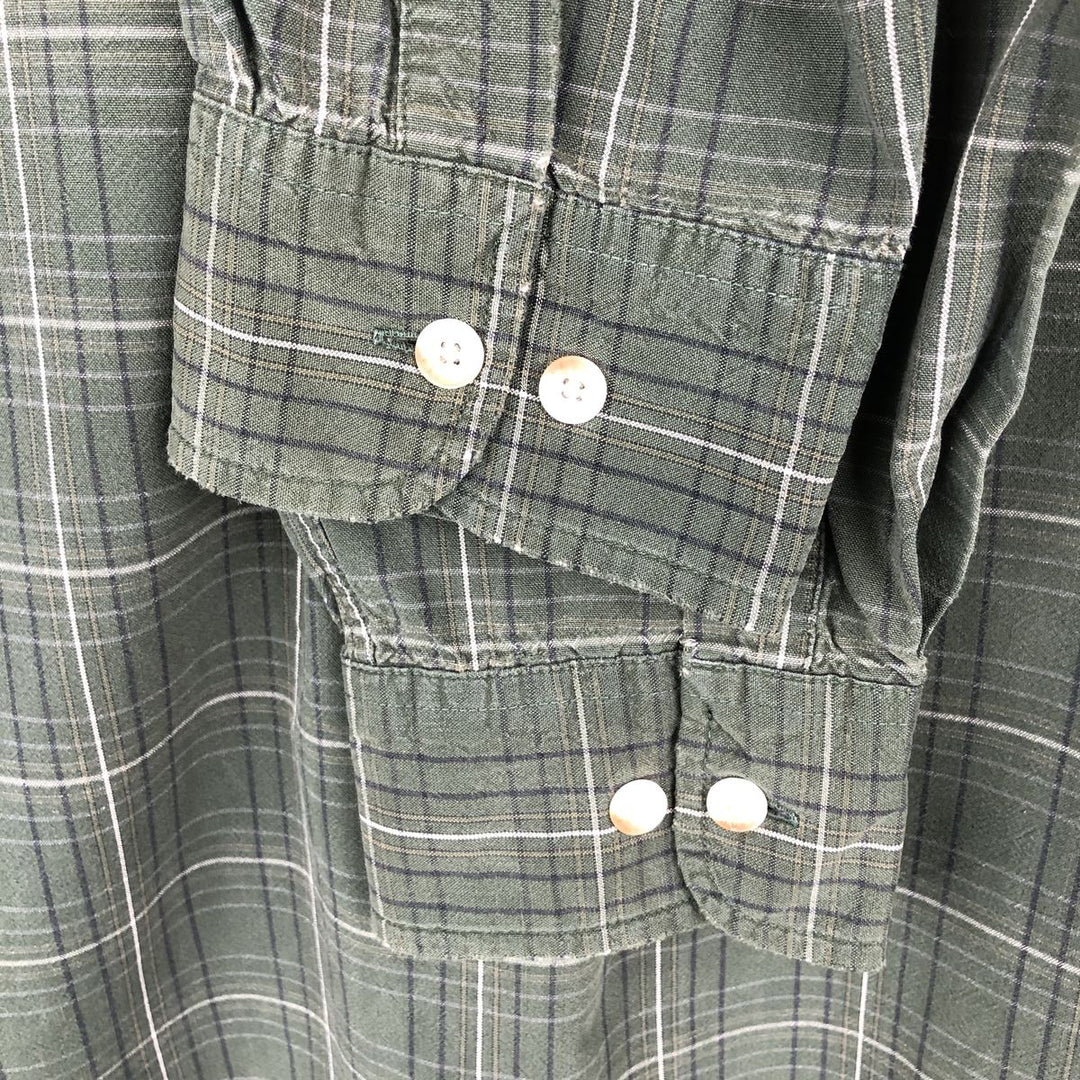 90s-00'S Timberland long-sleeved cotton check shirt, men's size M (approx.) cotton Green type dark green Vintage Second Hand
