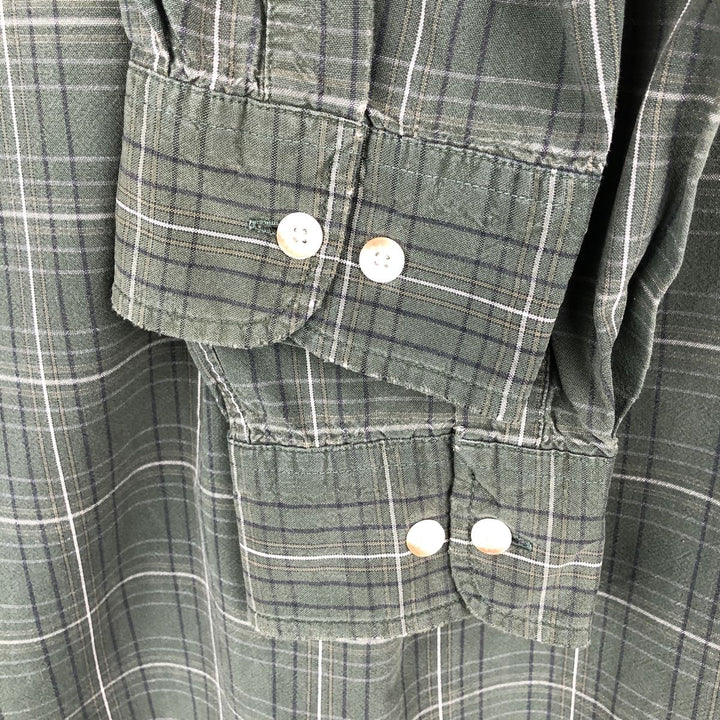 90s-00'S Timberland long-sleeved cotton check shirt, men's size M (approx.) cotton Green type dark green Vintage Second Hand