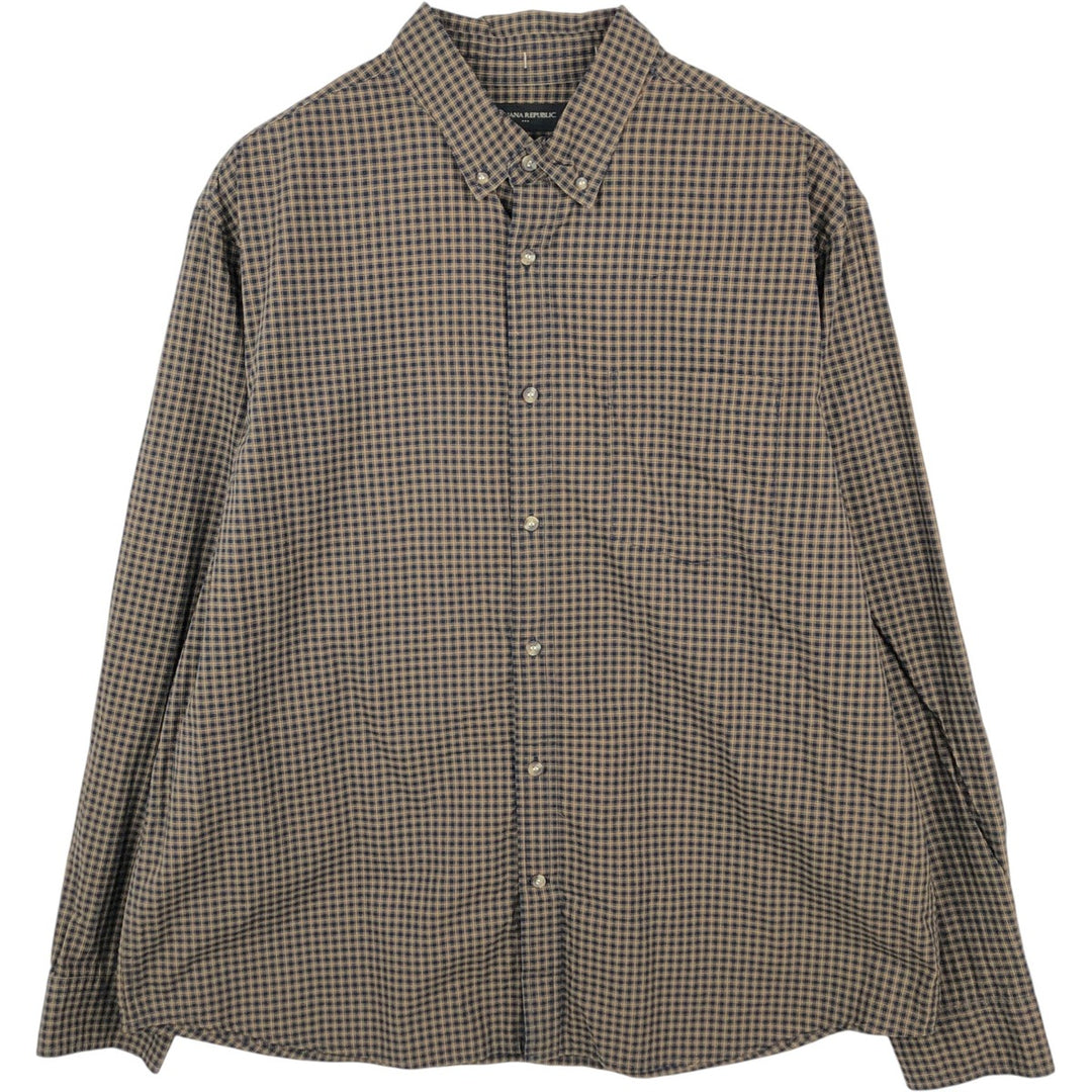 2000'S Banana Republic Untucked Fit Long-Sleeve Button-Down Check Shirt, Men's Size XL cotton navy blue type Vintage Second Hand