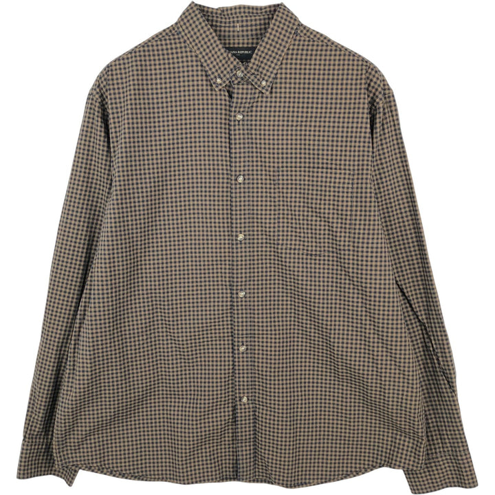 2000'S Banana Republic Untucked Fit Long-Sleeve Button-Down Check Shirt, Men's Size XL cotton navy blue type Vintage Second Hand