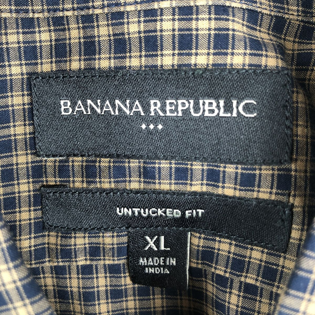 2000'S Banana Republic Untucked Fit Long-Sleeve Button-Down Check Shirt, Men's Size XL cotton navy blue type Vintage Second Hand
