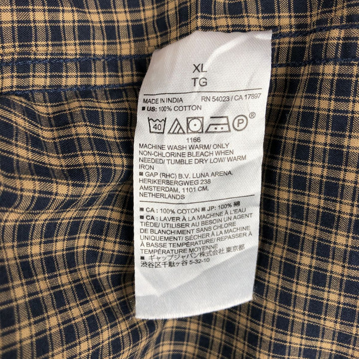 2000'S Banana Republic Untucked Fit Long-Sleeve Button-Down Check Shirt, Men's Size XL cotton navy blue type Vintage Second Hand