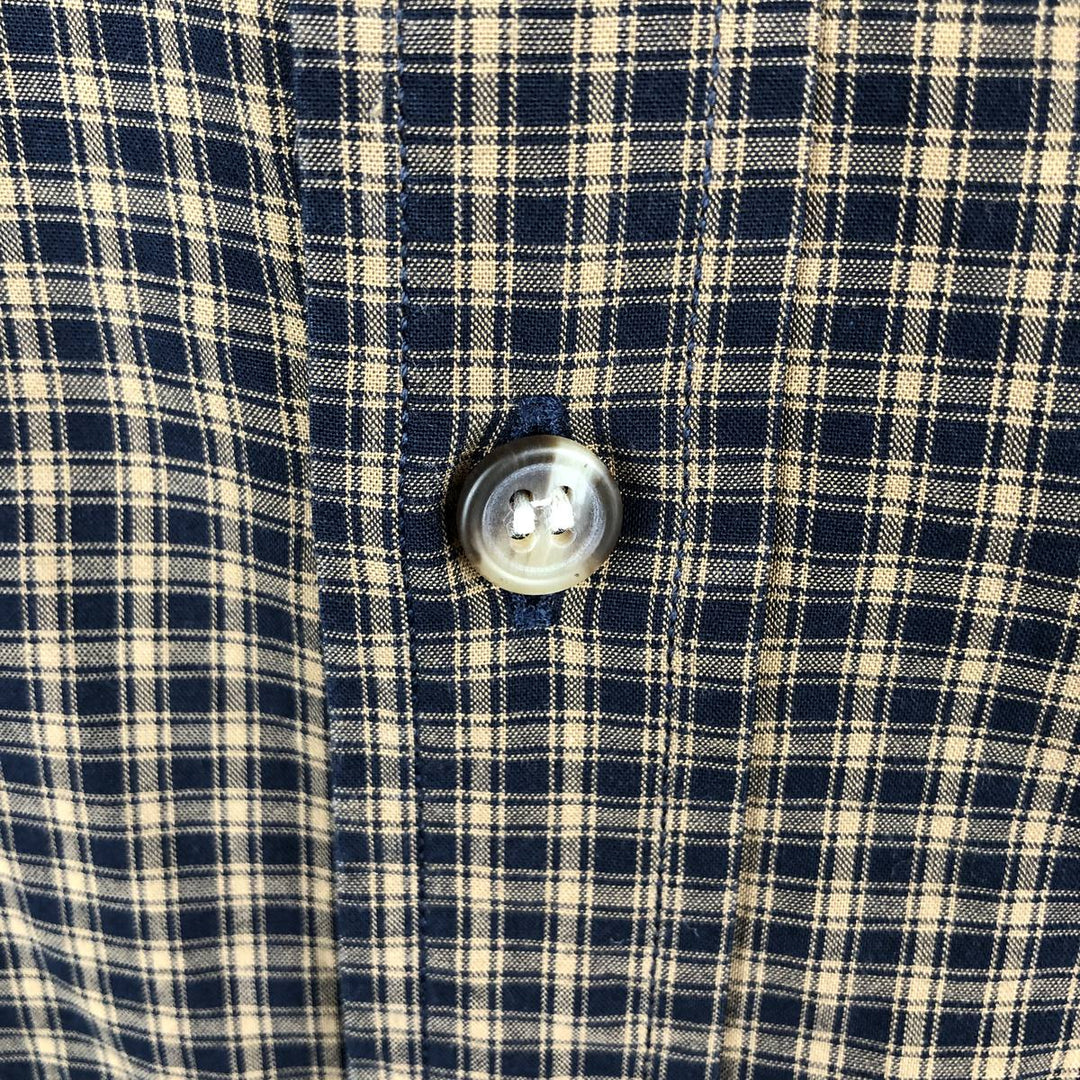 2000'S Banana Republic Untucked Fit Long-Sleeve Button-Down Check Shirt, Men's Size XL cotton navy blue type Vintage Second Hand