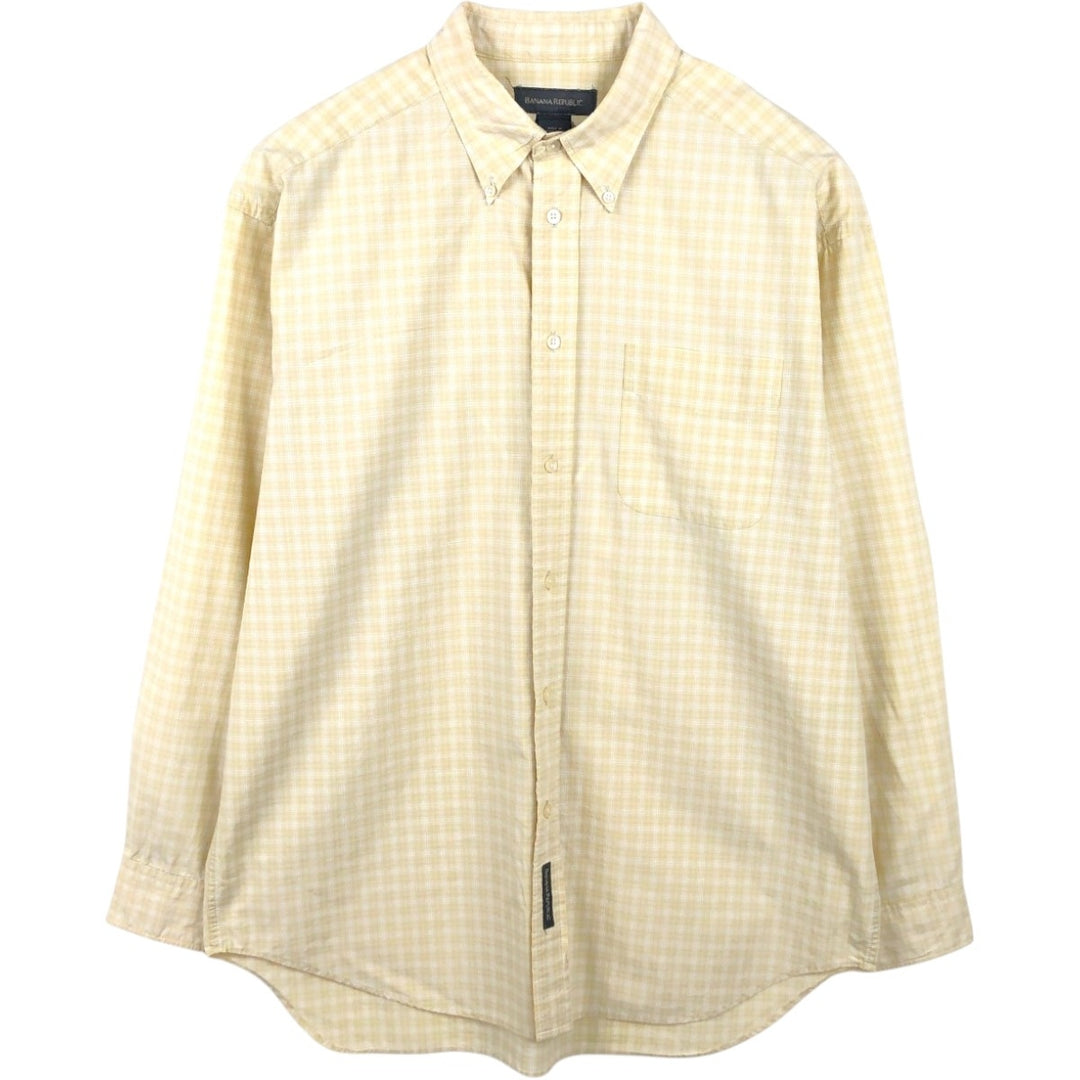 Banana Republic Long-Sleeve Button-Down Check Shirt, Men's Size L (approx.) cotton yellow type Vintage Second Hand