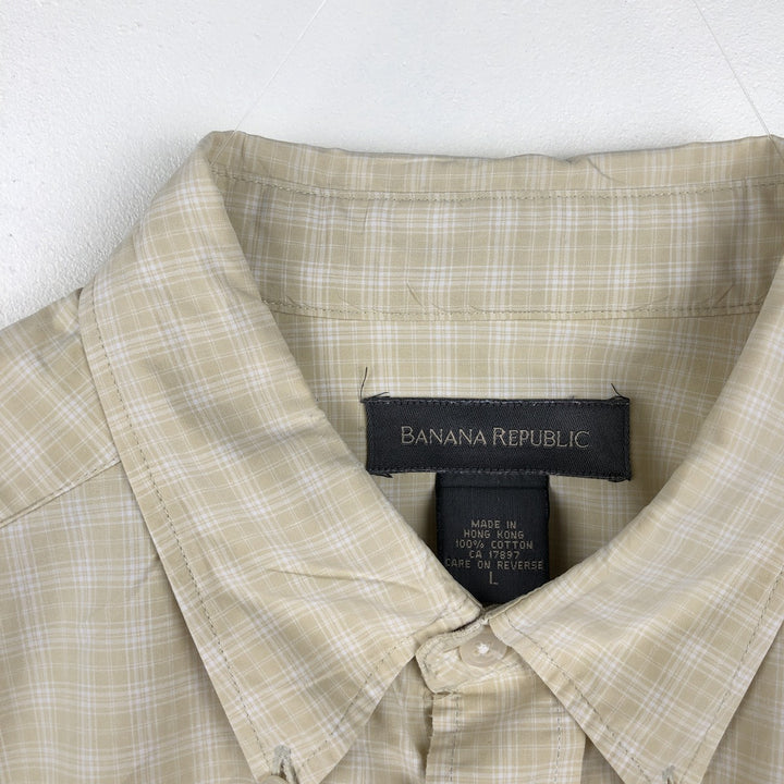 Banana Republic Long-Sleeve Button-Down Check Shirt, Men's Size L (approx.) cotton yellow type Vintage Second Hand