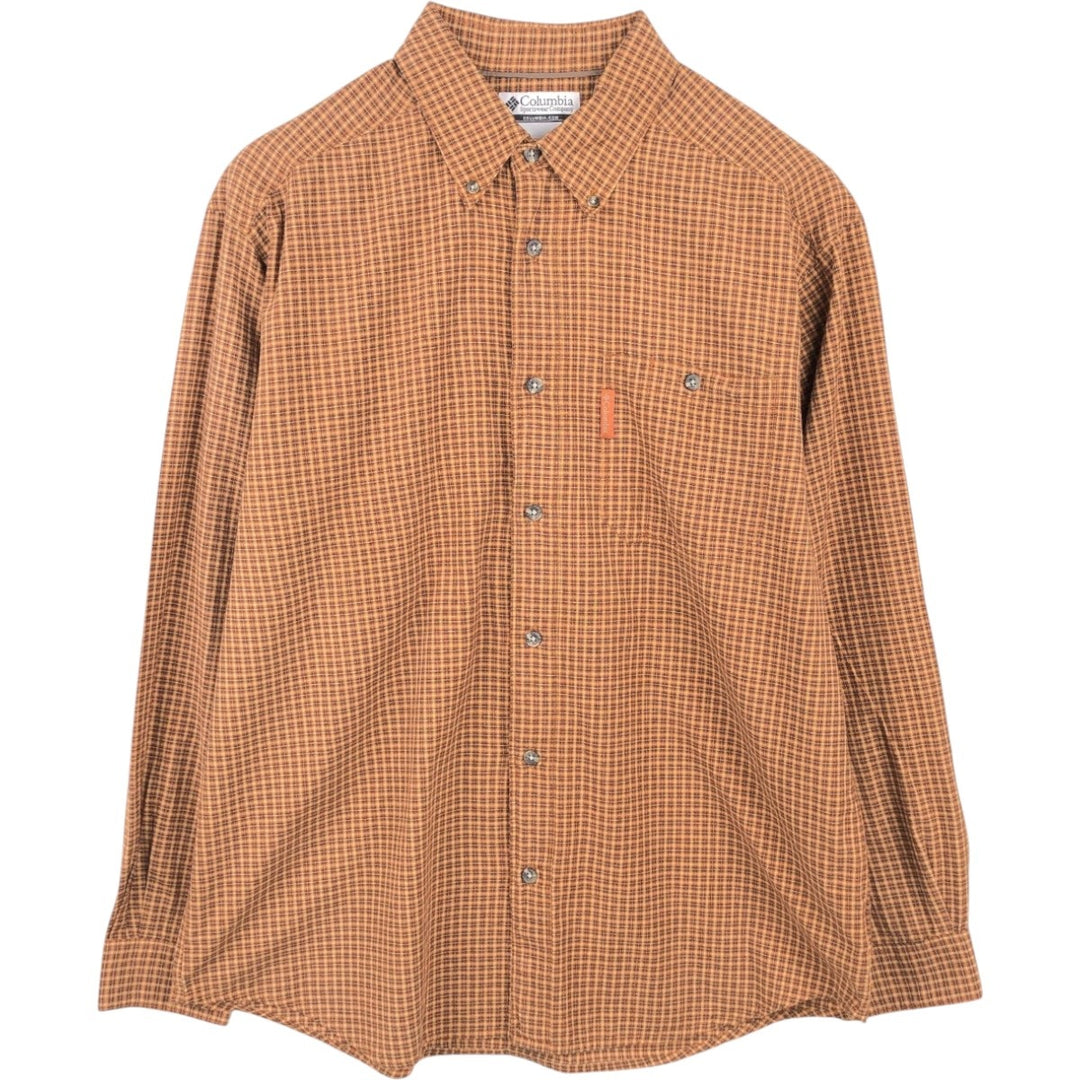 Columbia long-sleeved button-down check shirt, men's size L cotton orange type Vintage Second Hand