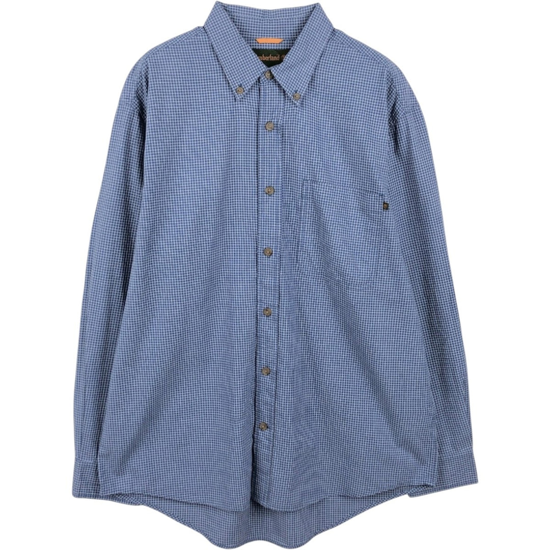Timberland long-sleeved button-down check shirt, men's size L (approx.) cotton blue type Vintage Second Hand