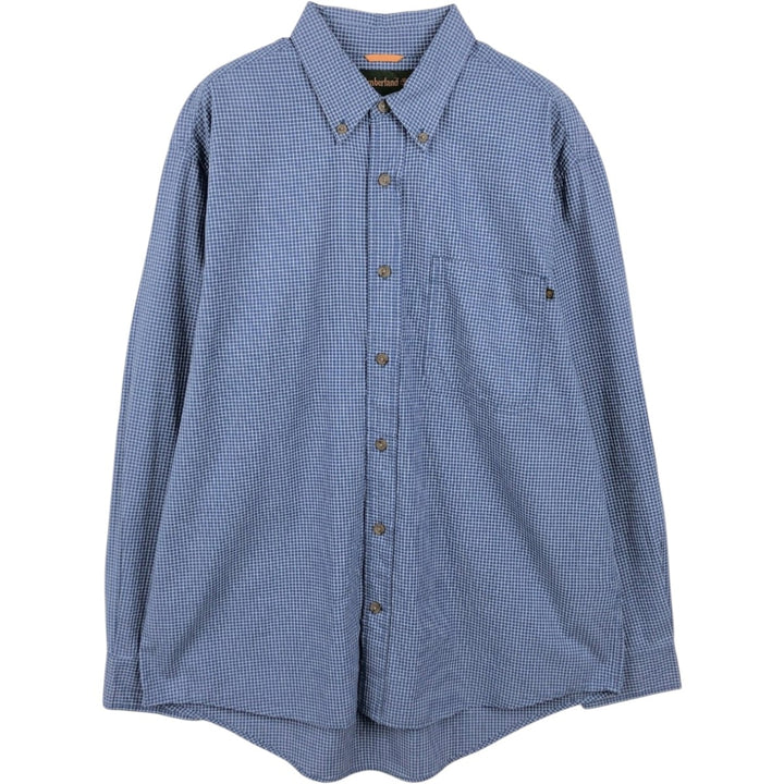 Timberland long-sleeved button-down check shirt, men's size L (approx.) cotton blue type Vintage Second Hand