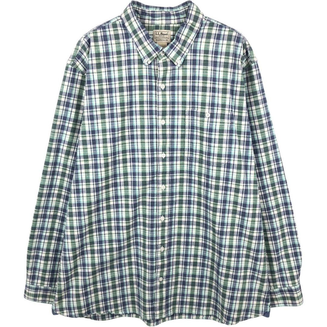 90s-00'S LLBean Long Sleeve Button-Down Check Shirt, Men's Size XL, Vintage cotton ivory Vintage Second Hand