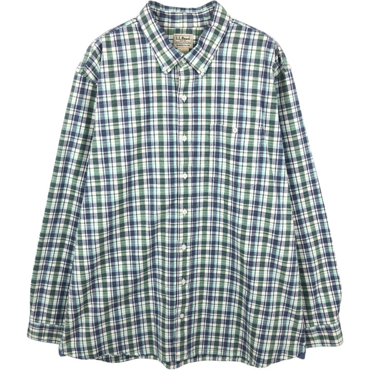 90s-00'S LLBean Long Sleeve Button-Down Check Shirt, Men's Size XL, Vintage cotton ivory Vintage Second Hand