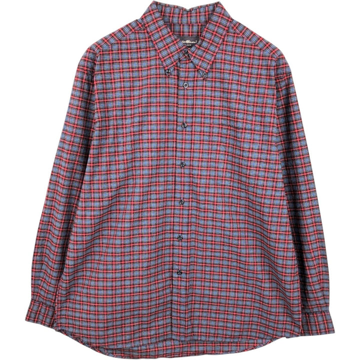 Eddie Bauer Long Sleeve Button-Down Check Shirt, Men's Size L cotton red type Vintage Second Hand