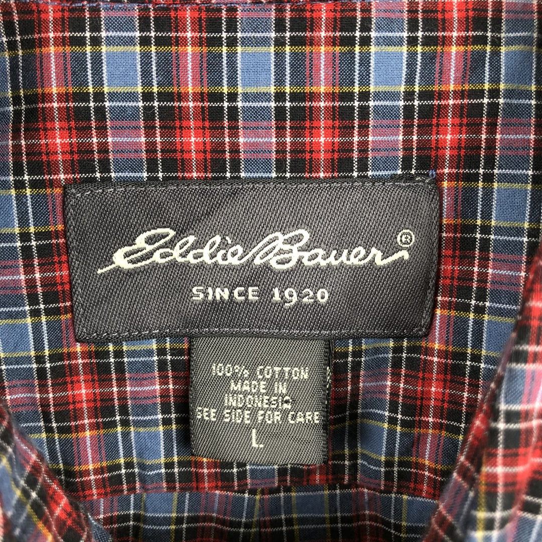 Eddie Bauer Long Sleeve Button-Down Check Shirt, Men's Size L cotton red type Vintage Second Hand