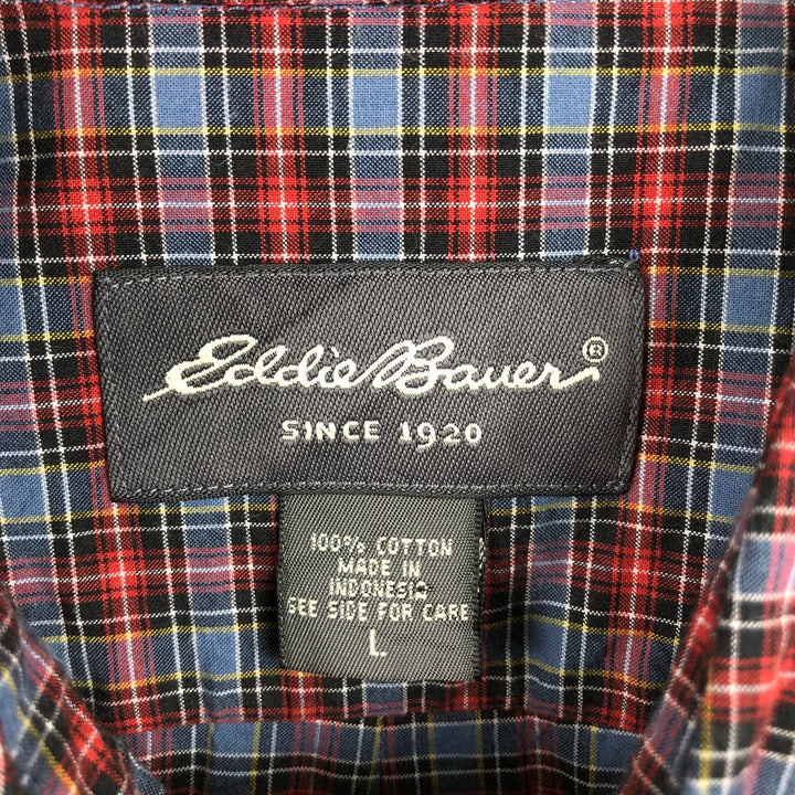 Eddie Bauer Long Sleeve Button-Down Check Shirt, Men's Size L cotton red type Vintage Second Hand