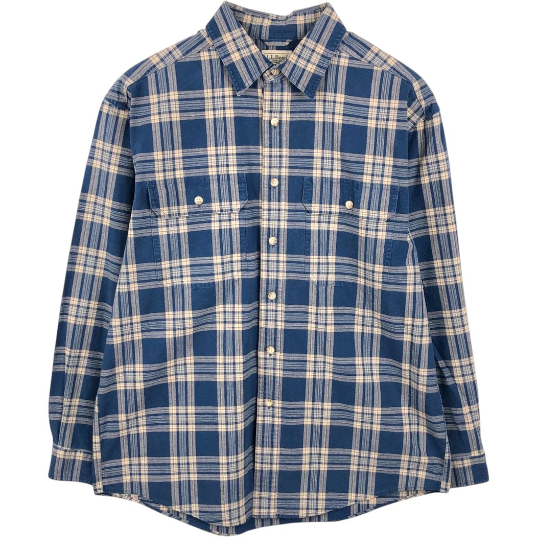 90s-00'S L.L.Bean Traditional Fit Long-Sleeve Cotton Check Shirt, Men's Size M (approx.), Vintage cotton blue type Vintage Second Hand