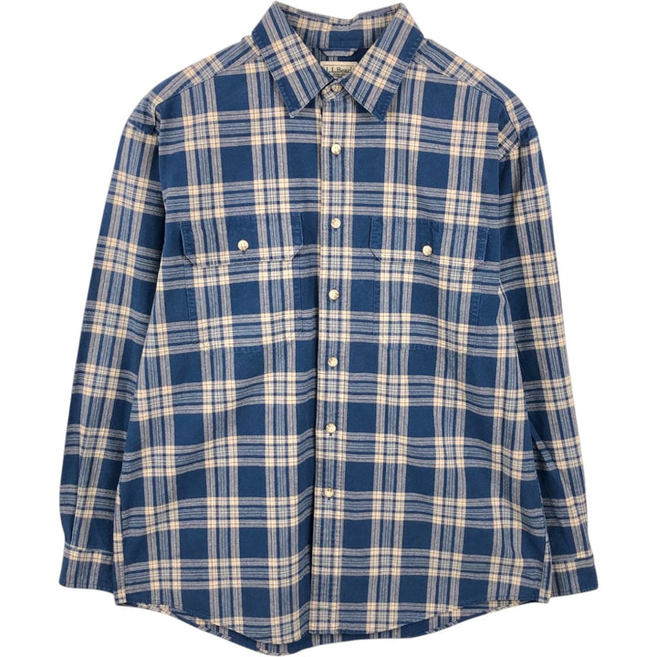 90s-00'S L.L.Bean Traditional Fit Long-Sleeve Cotton Check Shirt, Men's Size M (approx.), Vintage cotton blue type Vintage Second Hand