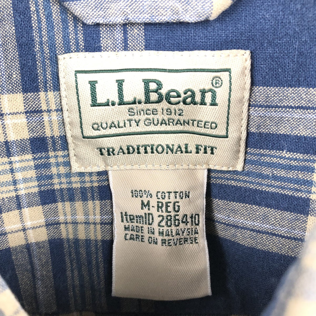 90s-00'S L.L.Bean Traditional Fit Long-Sleeve Cotton Check Shirt, Men's Size M (approx.), Vintage cotton blue type Vintage Second Hand