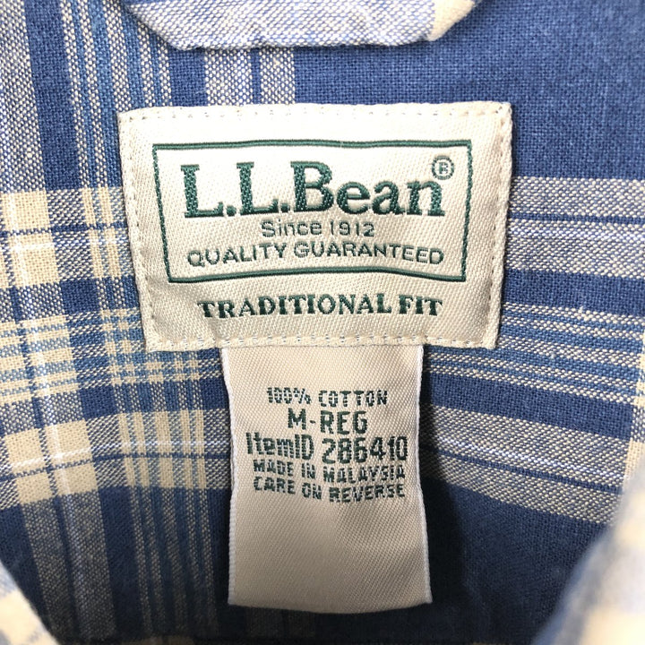 90s-00'S L.L.Bean Traditional Fit Long-Sleeve Cotton Check Shirt, Men's Size M (approx.), Vintage cotton blue type Vintage Second Hand